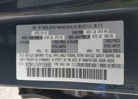 2015 Mazda Mazda3 I Sport from USA, damaged, VIN 3MZBM1U74FM185666